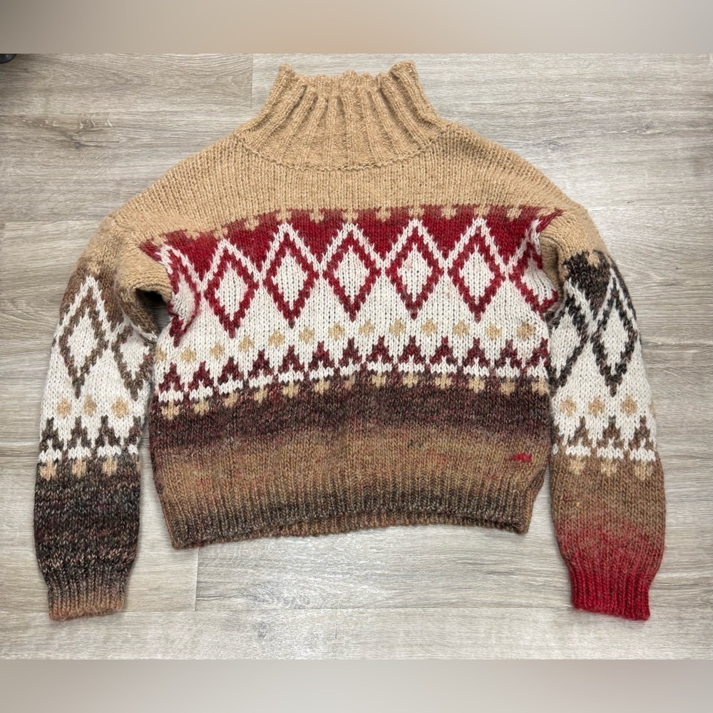 Elsamanda Aztec wool alpaca blend chunky mockneck sweater size small